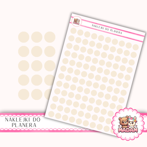 Naklejki planerowe Etykiety Kółka 10 mm Beż Szampański 13×18 – ozdobne kropki do planera, bullet journal, scrapbookingu MaDam Creative
