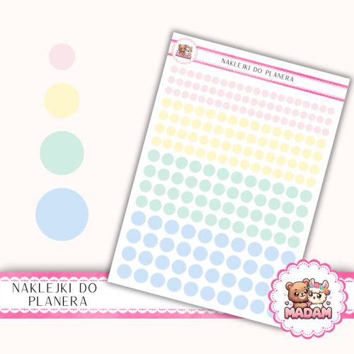 Naklejki planerowe Etykiety Kółka 4,6,8,10 mm MIX Spring Bloom 13×18 – do planera, bullet journal, scrapbookingu MaDam Creative