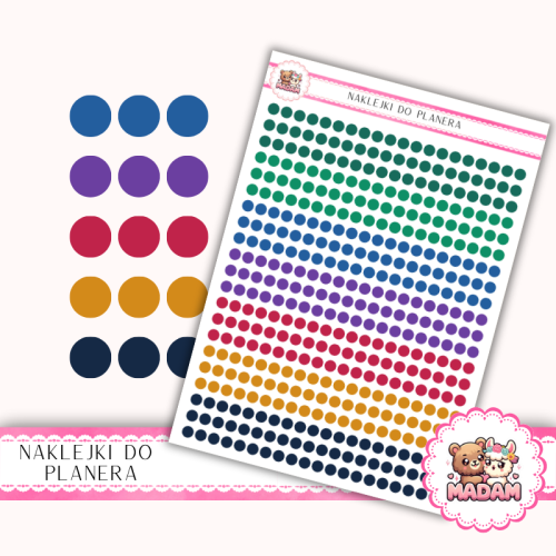 Naklejki planerowe Etykiety Kółka 4 mm MIX Jewel Studio 13×18 – do planera, bullet journal, scrapbookingu MaDam Creative