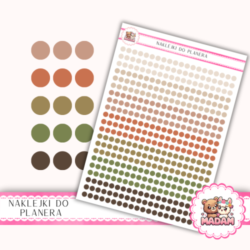 Naklejki planerowe Etykiety Kółka 4 mm MIX Earth & Clay 13×18 – do planera, bullet journal, scrapbookingu MaDam Creative