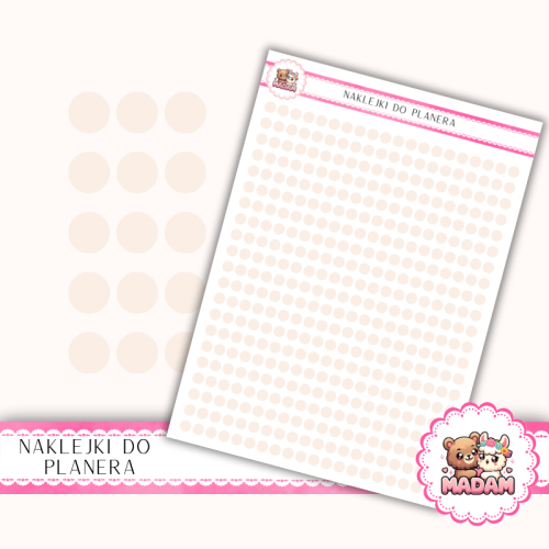 Naklejki planerowe Etykiety Kółka 4 mm Róż Nude 13×18 – do planera, bullet journal, scrapbookingu MaDam Creative