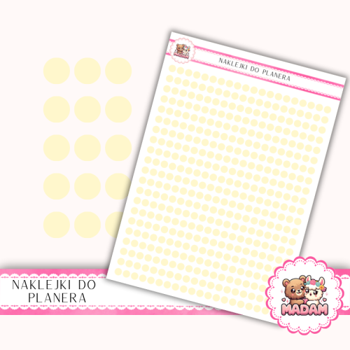 Naklejki planerowe Etykiety Kółka 4 mm Żółty Maślany 13×18 – do planera, bullet journal, scrapbookingu MaDam Creative
