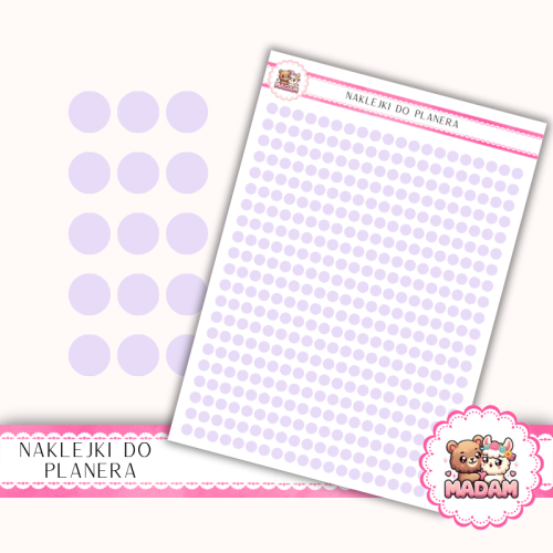 Naklejki planerowe Etykiety Kółka 4 mm Lawenda Pastelowa 13×18 – do planera, bullet journal, scrapbookingu MaDam Creative