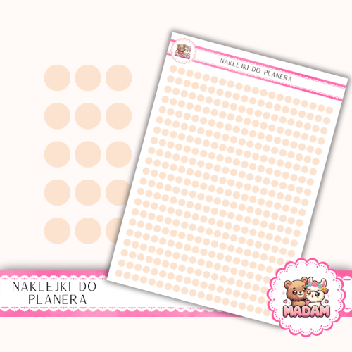 Naklejki planerowe Etykiety Kółka 4 mm Brzoskwinia Kremowa 13×18 – do planera, bullet journal, scrapbookingu MaDam Creative