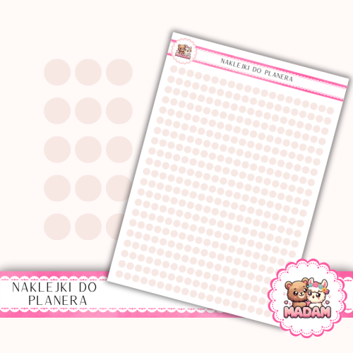 Naklejki planerowe Etykiety Kółka 4 mm Róż Pastelowy 13×18 – do planera, bullet journal, scrapbookingu MaDam Creative