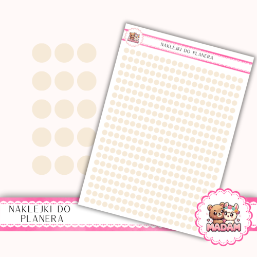 Naklejki planerowe Etykiety Kółka 4 mm Beż Szampański 13×18 – do planera, bullet journal, scrapbookingu MaDam Creative