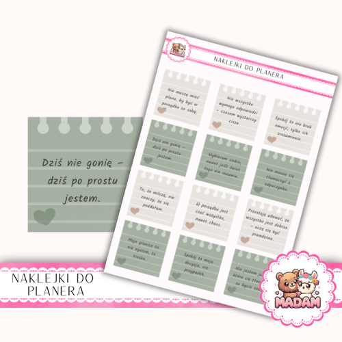 Naklejki planerowe cytaty Self-Care Sage Calm 13x18 do planera Bullet Journal MaDam Creative