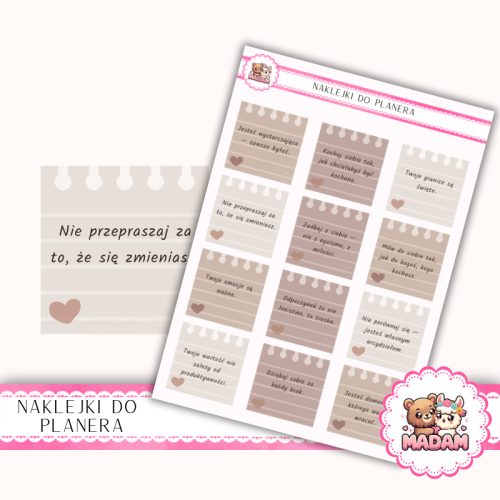 Naklejki planerowe cytaty Self-love 13x18 do planera Bullet Journal MaDam Creative