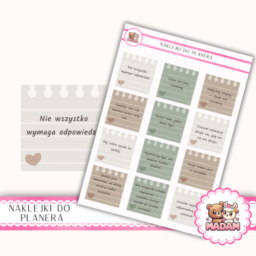 Naklejki planerowe cytaty Spokój i balans 13x18 do planera Bullet Journal MaDam Creative