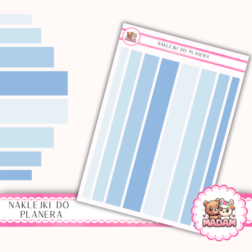 Naklejki planerowe paski sky blue gradient 13x18 do planera Bullet Journal MaDam Creative