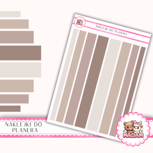 Naklejki planerowe paski mocha rose 13x18 do planera Bullet Journal MaDam Creative