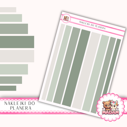 Naklejki planerowe paski sage green gradient 13x18 do planera Bullet Journal MaDam Creative
