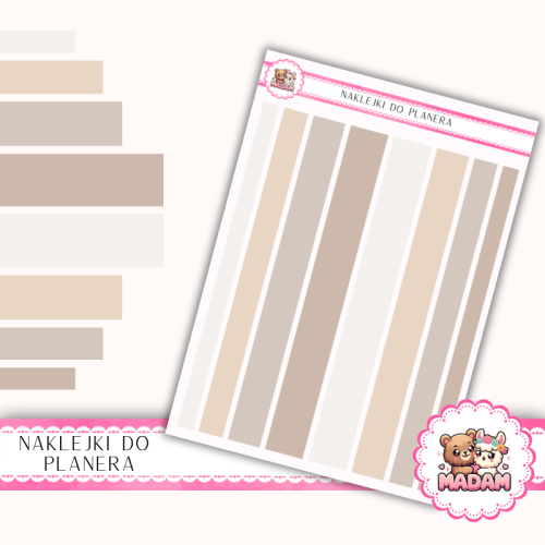 Naklejki planerowe paski nude beige gradient 13x18 do planera Bullet Journal MaDam Creative