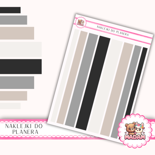 Naklejki planerowe paski black neutral 13x18 do planera Bullet Journal MaDam Creative