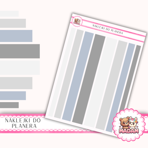 Naklejki planerowe paski modern grey 13x18 do planera Bullet Journal MaDam Creative
