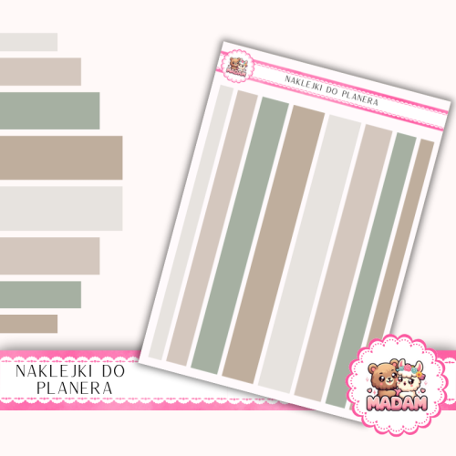 Naklejki planerowe paski sage calm 13x18 do planera Bullet Journal MaDam Creative