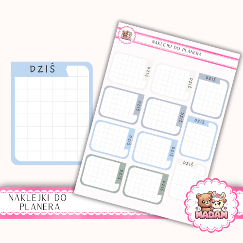 Naklejki planerowe ramki DZIŚ Fresh Minimal Mix 13x18 do planera Bullet Journal MaDam Creative