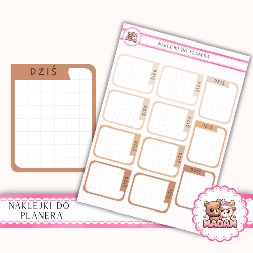 Naklejki planerowe ramki DZIŚ Warm Cozy Mix 13x18 do planera Bullet Journal MaDam Creative