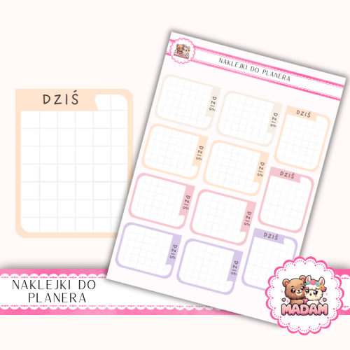 Naklejki planerowe ramki DZIŚ Pastel Love Mix 13x18 do planera Bullet Journal MaDam Creative