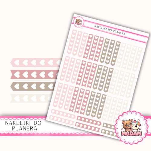 Naklejki planerowe checkmarki serduszka Romantic Rose 13x18 do planera Bullet Journal MaDam Creative