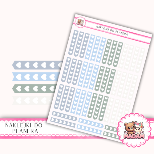 Naklejki planerowe checkmarki serduszka Fresh Minimal 13x18 do planera Bullet Journal MaDam Creative