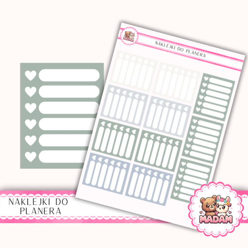 Naklejki planerowe habit tracker serduszka Winter Calm 13x18 do planera Bullet Journal MaDam Creative