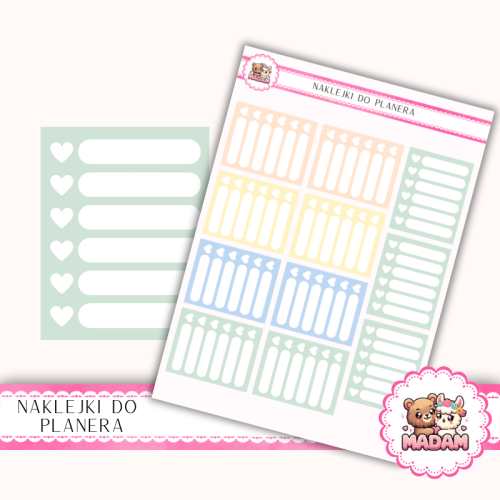 Naklejki planerowe habit tracker serduszka Spring Fresh 13x18 do planera Bullet Journal MaDam Creative