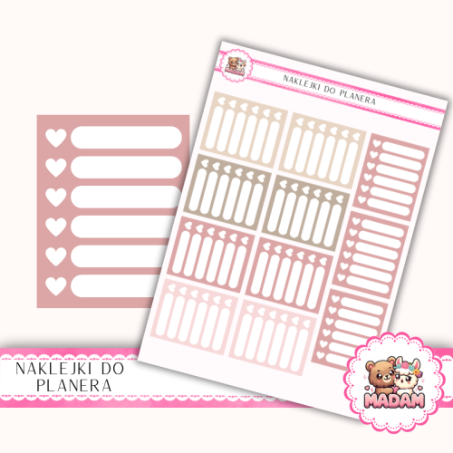Naklejki planerowe habit tracker serduszka Romantic Rose 13x18 do planera Bullet Journal MaDam Creative