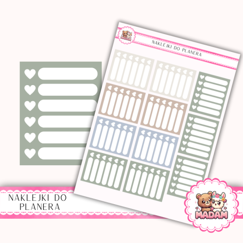 Naklejki planerowe habit tracker serduszka Sage Neutral 13x18 do planera Bullet Journal MaDam Creative