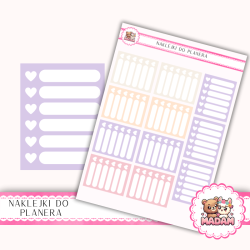 Naklejki planerowe habit tracker serduszka Pastel Classic 13x18 do planera Bullet Journal MaDam Creative