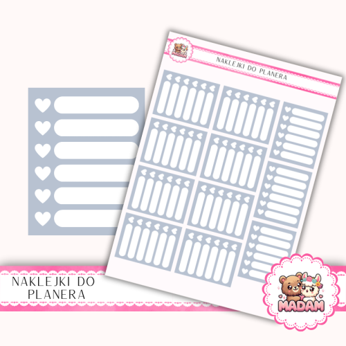 Naklejki planerowe habit tracker serduszka Szaroniebieski 13x18 do planera Bullet Journal MaDam Creative