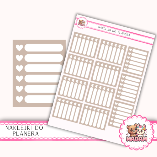 Naklejki planerowe habit tracker serduszka Taupe beżowy 13x18 do planera Bullet Journal MaDam Creative