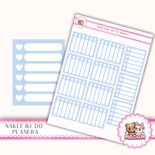 Naklejki planerowe habit tracker serduszka Błękitny 13x18 do planera Bullet Journal MaDam Creative