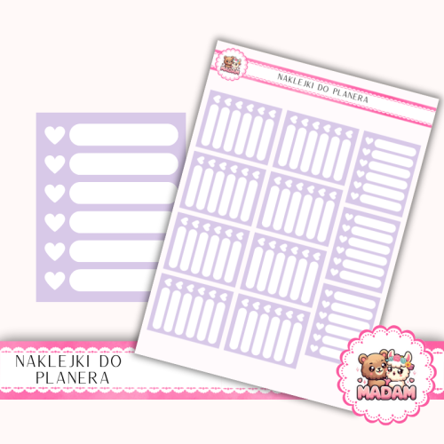 Naklejki planerowe habit tracker serduszka Lawendowy 13x18 do planera Bullet Journal MaDam Creative