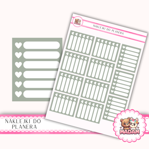 Naklejki planerowe habit tracker serduszka Szałwia 13x18 do planera Bullet Journal MaDam Creative