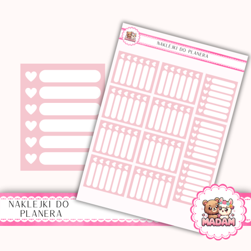 Naklejki planerowe habit tracker serduszka Różowy Pastelowy 13x18 do planera Bullet Journal MaDam Creative