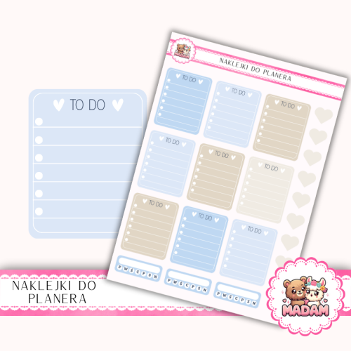 Naklejki planerowe TO DO Blue Minimal 13x18 do planera Bullet Journal MaDam Creative