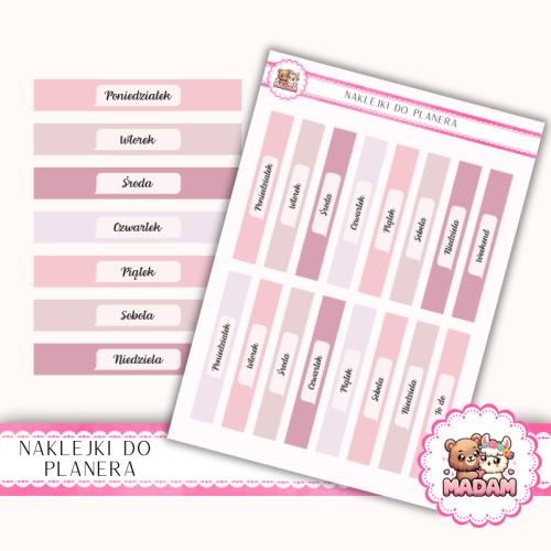 Naklejki planerowe paski tygodniowe Romantic Rose 13x18 do planera Bullet Journal MaDam Creative