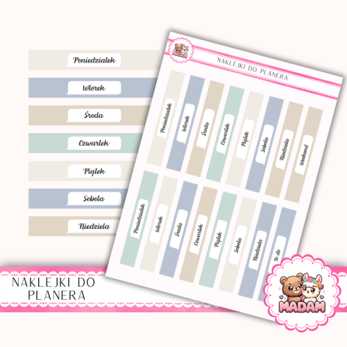 Naklejki planerowe paski tygodniowe Fresh Minimal 13x18 do planera Bullet Journal MaDam Creative