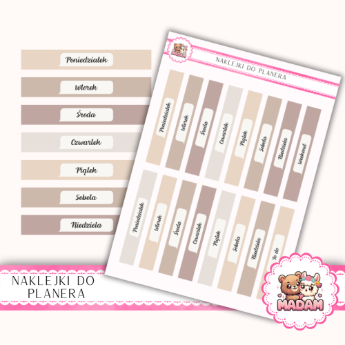 Naklejki planerowe paski tygodniowe Warm Cozy 13x18 do planera Bullet Journal MaDam Creative