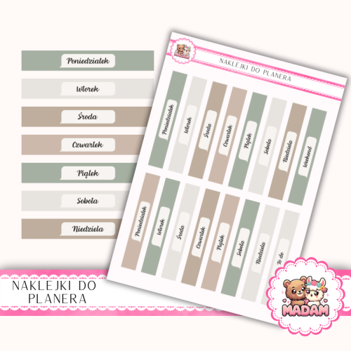 Naklejki planerowe paski tygodniowe Sage Calm 13x18 do planera Bullet Journal MaDam Creative
