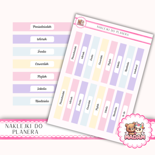 Naklejki planerowe paski tygodniowe Pastel Love 13x18 do planera Bullet Journal MaDam Creative