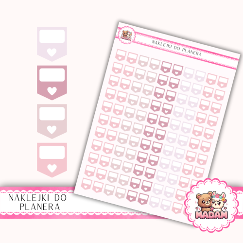 Naklejki planerowe mini flagi z serduszkiem Romantic Rose 13x18 do planera Bullet Journal MaDam Creative