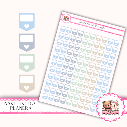 Naklejki planerowe mini flagi z serduszkiem Fresh Minimal 13x18 do planera Bullet Journal MaDam Creative
