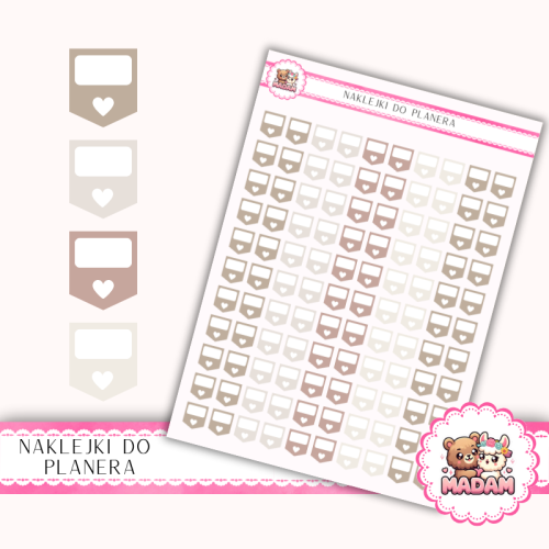 Naklejki planerowe mini flagi z serduszkiem Warm Cozy 13x18 do planera Bullet Journal MaDam Creative