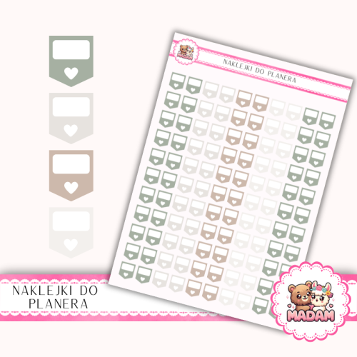 Naklejki planerowe mini flagi z serduszkiem Sage Calm 13x18 do planera Bullet Journal MaDam Creative