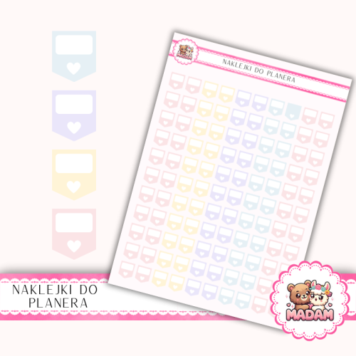 Naklejki planerowe mini flagi z serduszkiem Pastel Love 13x18 do planera Bullet Journal MaDam Creative