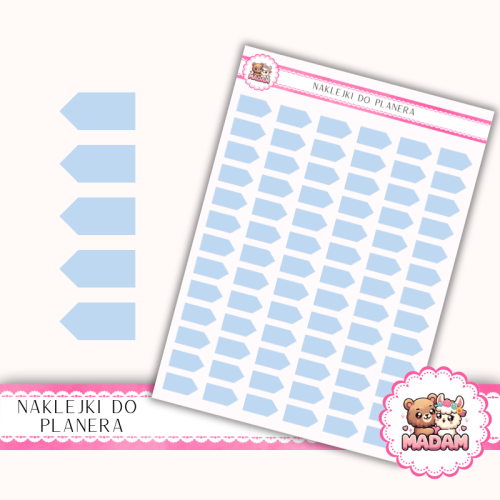 Naklejki planerowe flagi błękitne Sky Blue 13x18 do planera Bullet Journal MaDam Creative