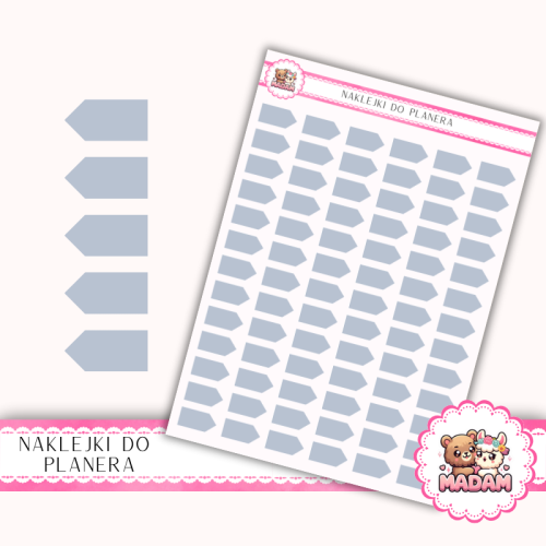 Naklejki planerowe flagi szaroniebieskie Stone 13x18 do planera Bullet Journal MaDam Creative