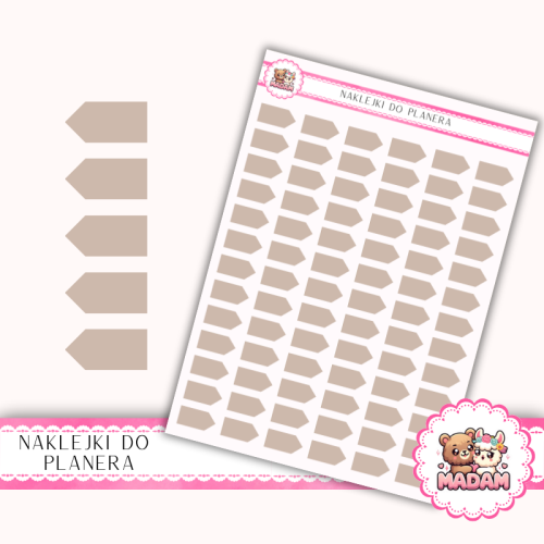 Naklejki planerowe flagi beżowe Taupe 13x18 do planera Bullet Journal MaDam Creative